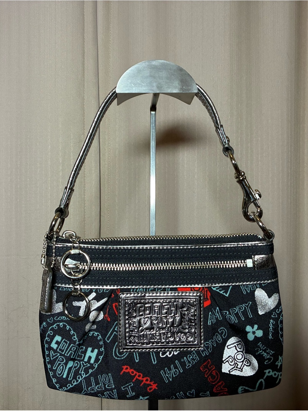 Coach Black Multicolor Poppy Print Wristlet